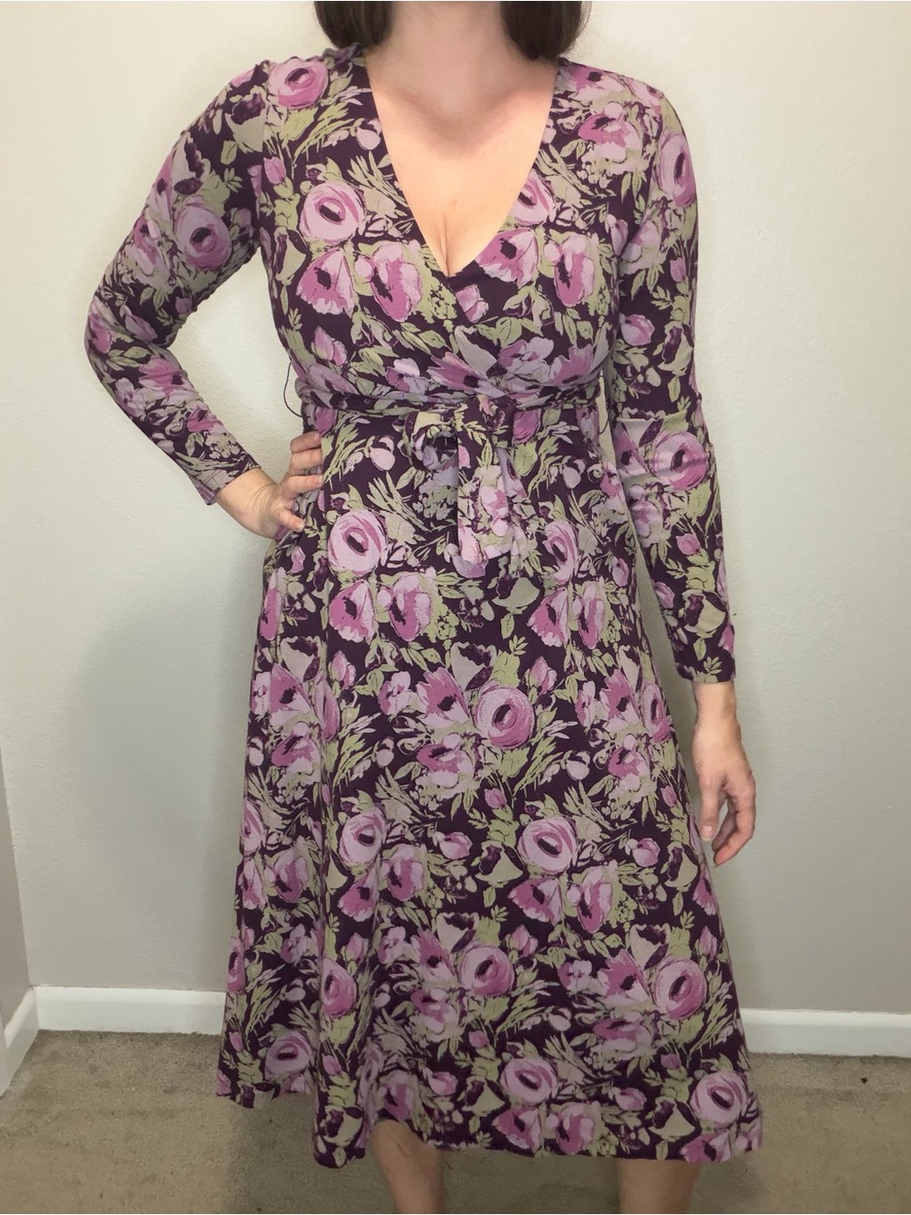 Pact Fit & Flare Wrap Dress Medium Berry Jam Floral Organic Cotton